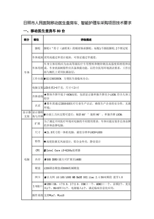 日照市人民医院移动医生查房车、智能护理车采购项目技术要求