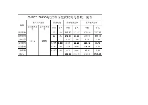 2018-2019武汉社保缴费基数一览表