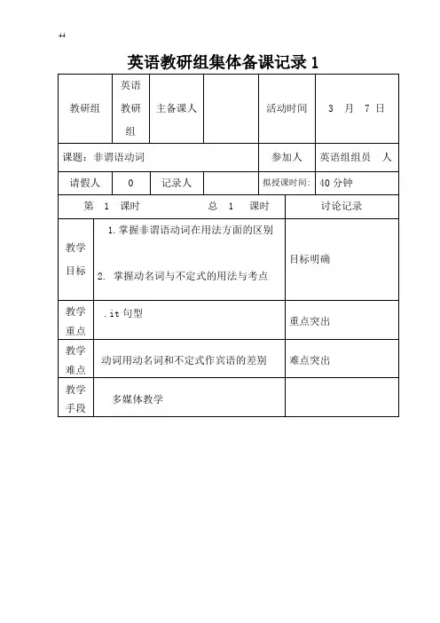 英语教研组集体备课记录1