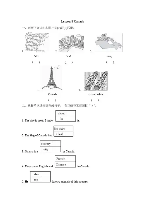 冀教版英语五5年级上册5 Unit 2 Lesson 8 Canada课后作业练习