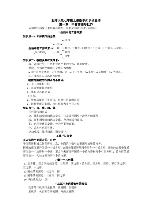 (完整版)北师大版初一数学上知识点总结