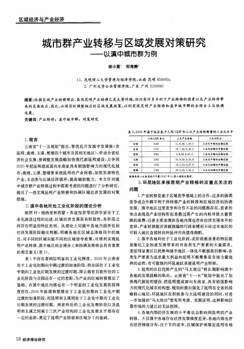 城市群产业转移与区域发展对策研究——以滇中城市群为例