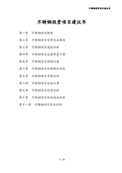不锈钢投资项目建议书