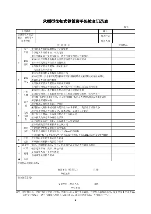 承插型盘扣式钢管脚手架检查记录表