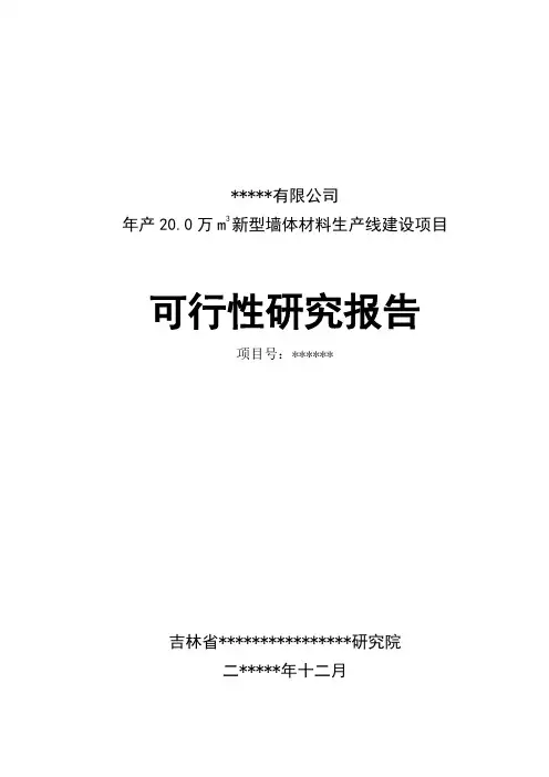 新型墙体材料生产线建设项目可行性研究报告