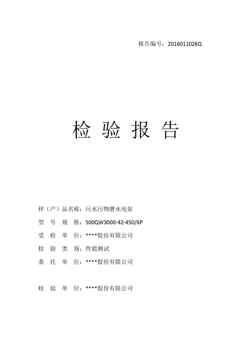 污水潜水电泵检测报告样本