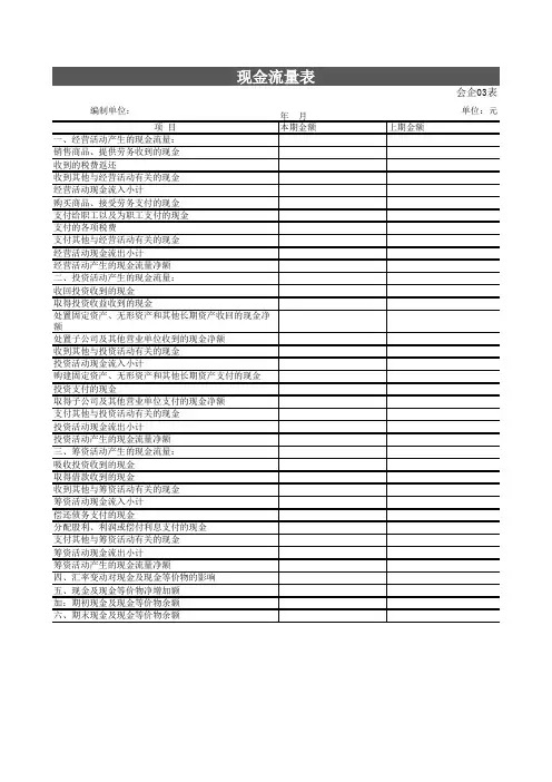 Excel表格通用模板：新会计准则下的财务报表格式
