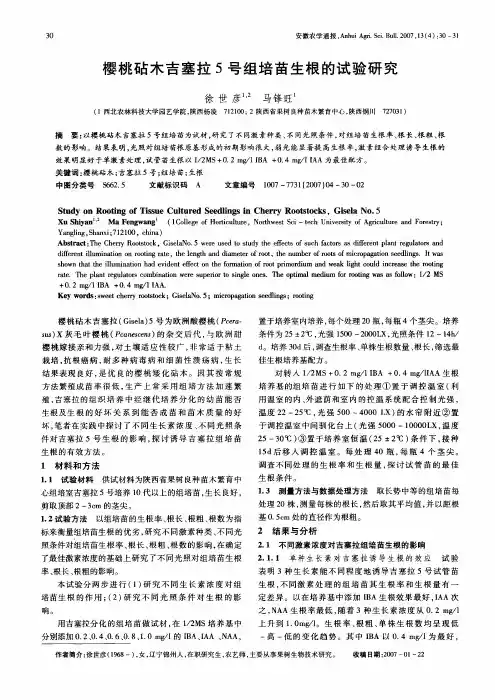 樱桃砧木吉塞拉5号组培苗生根的试验研究