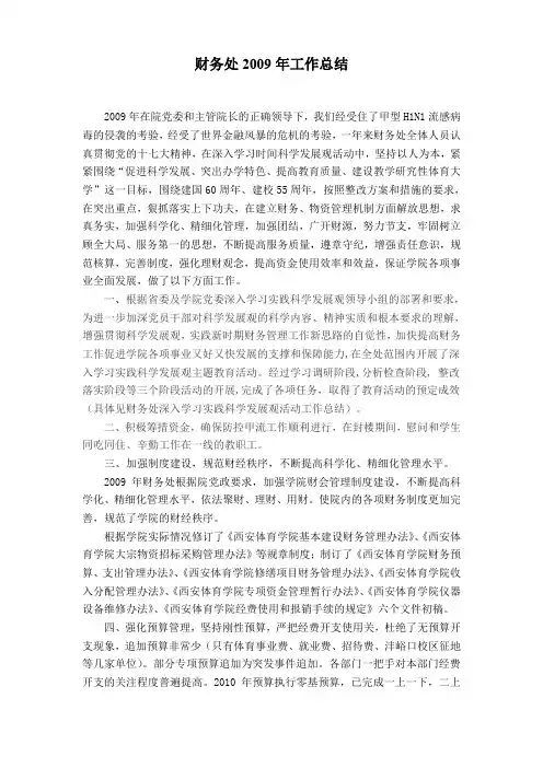 财务处2009年工作总结