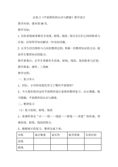 六年级下册数学平面图形的认识与测量优秀教案