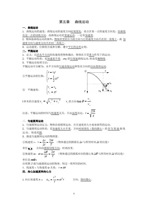 人教版高一物理必修二知识点总结