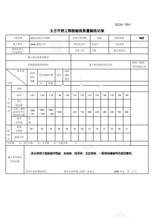 土方开挖工程检验批质量验收记录表填写范例_secret