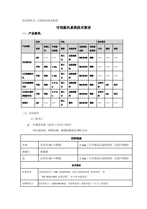 万科新风技术标准