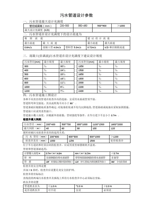 污水管道设计参数