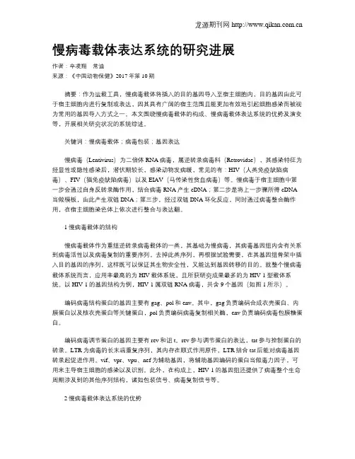 慢病毒载体表达系统的研究进展