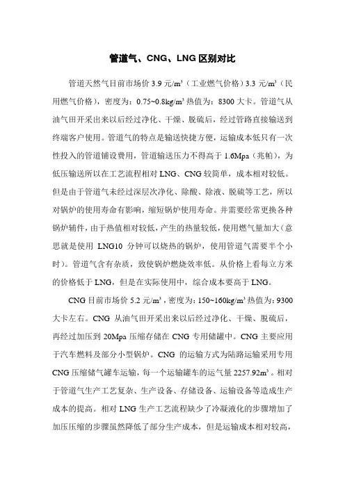 管道气,CNG,LNG区别对比