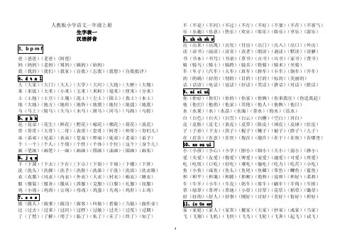 一年级上册语文生字表一 二扩词