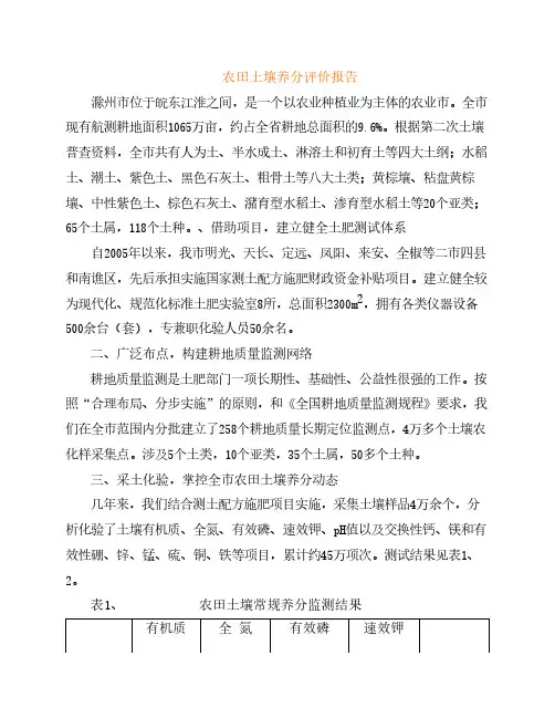 农田土壤养分评价报告