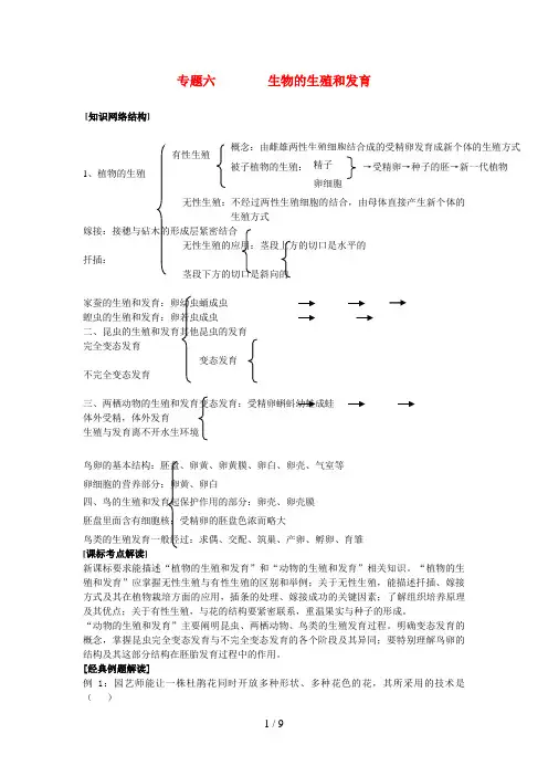 中考生物专题六生物的生殖和发育复习学案人教新课标版