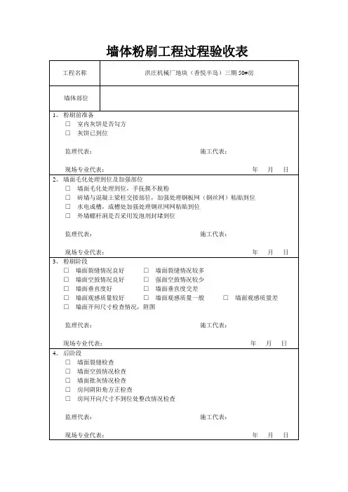 墙体粉刷工程过程验收表2