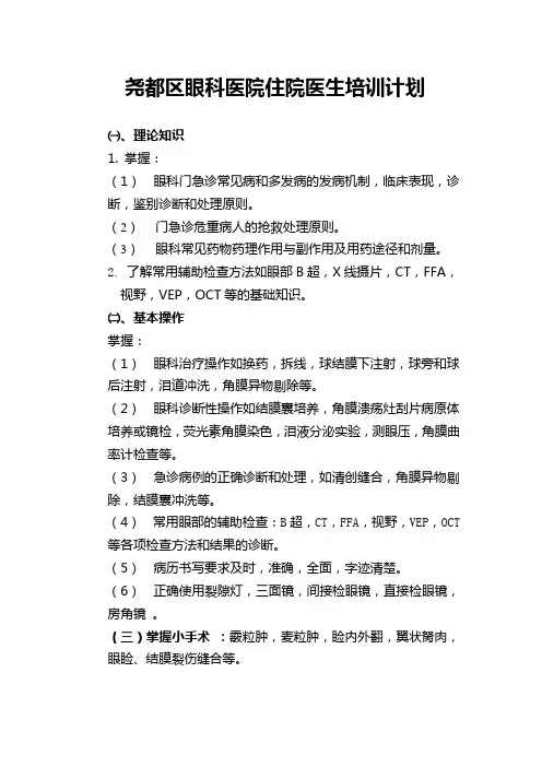 眼科住院医生培训计划