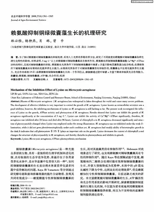 赖氨酸抑制铜绿微囊藻生长的机理研究