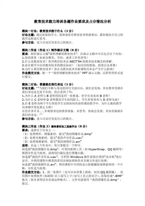 教育技术能力培训各题作业要求及占分情况