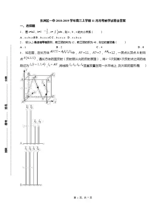 东洲区一中2018-2019学年高三上学期11月月考数学试卷含答案