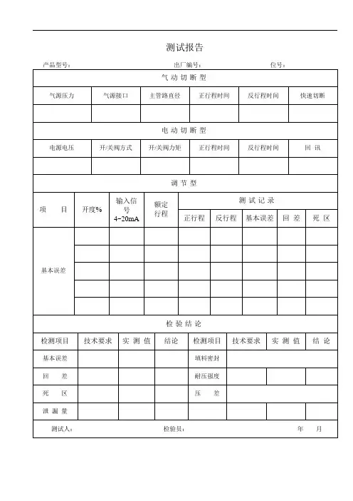 阀门测试报告模板