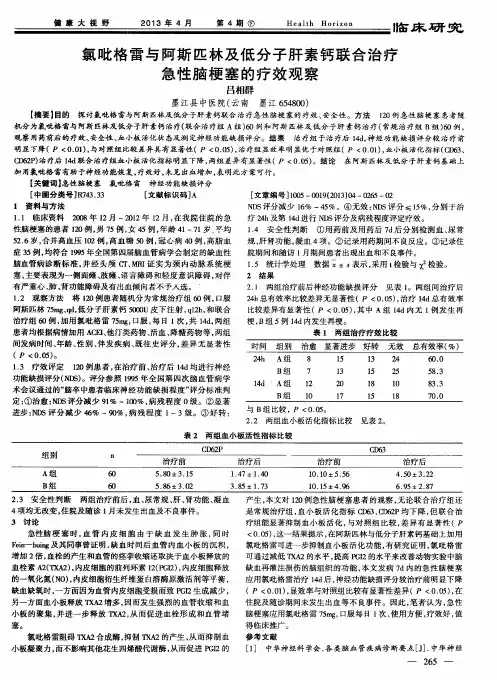 氯吡格雷与阿斯匹林及低分子肝素钙联合治疗急性脑梗塞的疗效观察