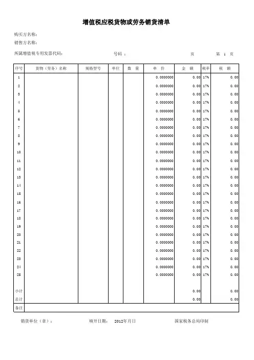 增值税发票清单模板 2