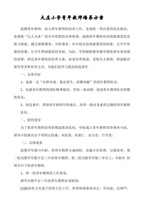 东温庄小学青年教师培养方案