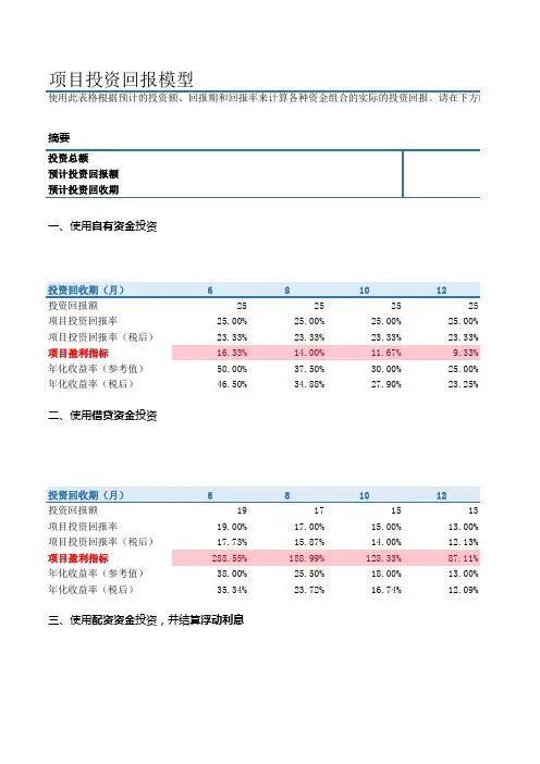 项目投资量化分析模型