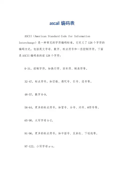 ascall编码表