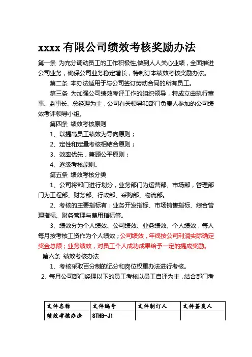 公司绩效考核奖励办法