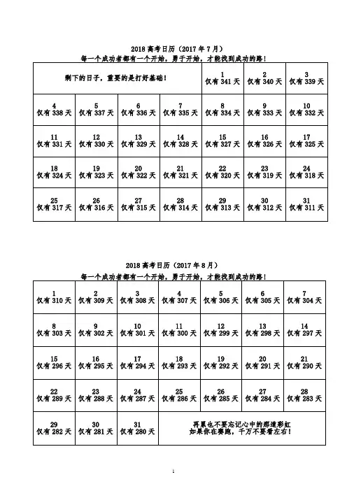2018高考倒计时日历(重新排版、A4纵向、一页两个月、方便打印)