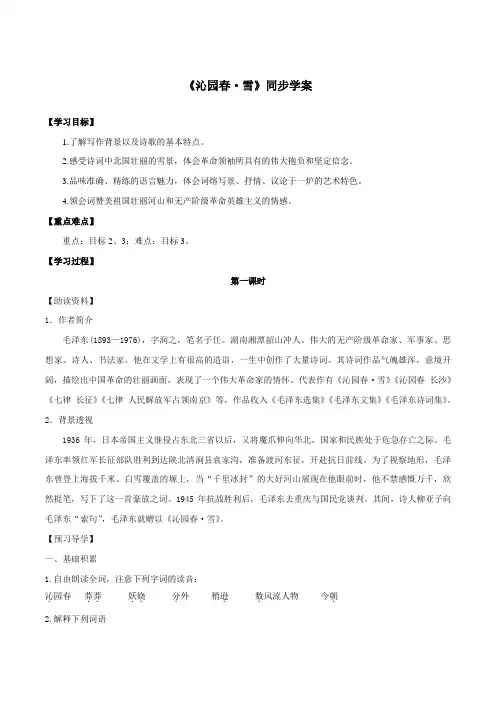 《沁园春·雪》(同步学案)