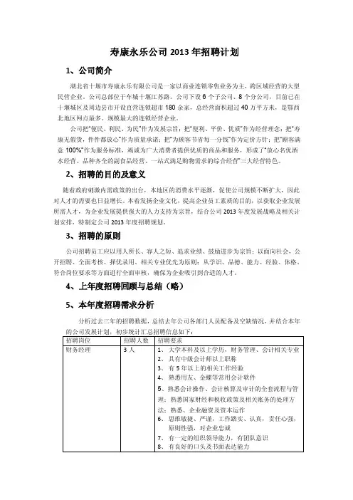超市招聘计划