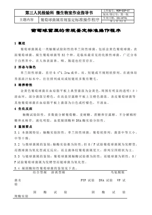 葡萄球菌属的常规鉴定标准操作程序 2