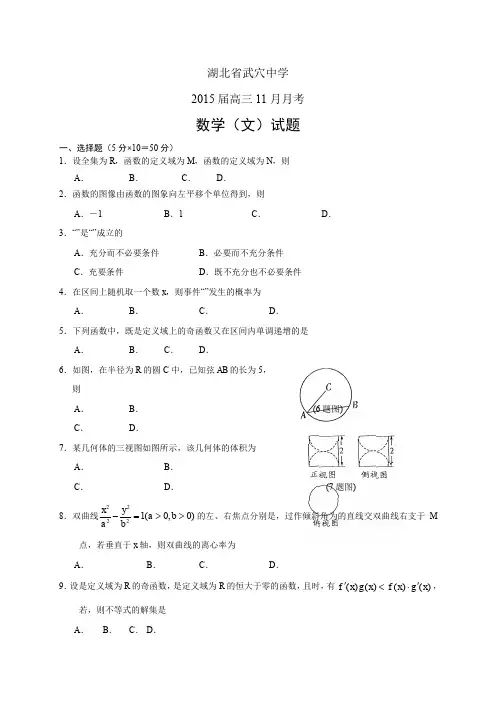 湖北省武穴中学高三11月月考——数学(文)数学文