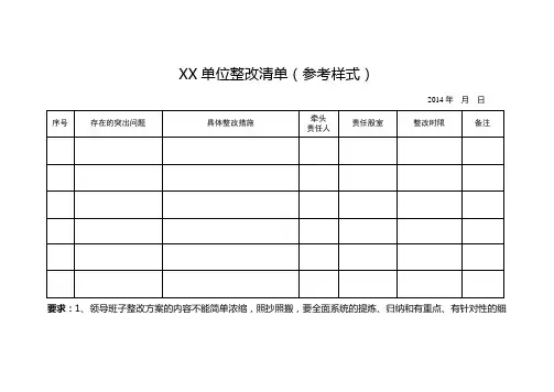领导班子整改清单(参考样式)