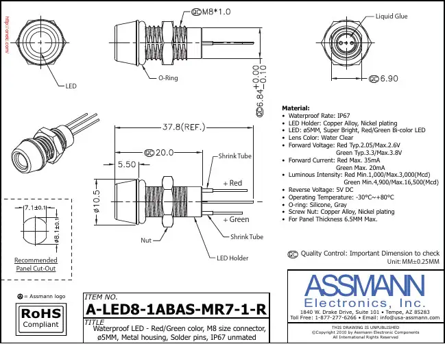 A-LED8-1ABAS-MR7-1-R;中文规格书,Datasheet资料