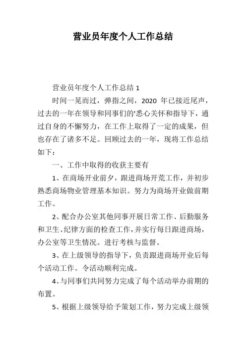 营业员年度个人工作总结