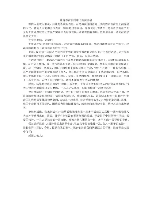 让青春在实践中飞翔演讲稿