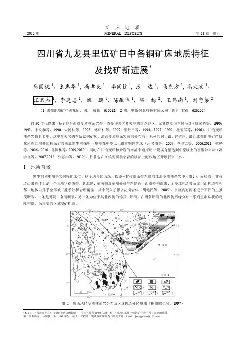 四川省九龙县里伍矿田中各铜矿床地质特征及找矿新进展