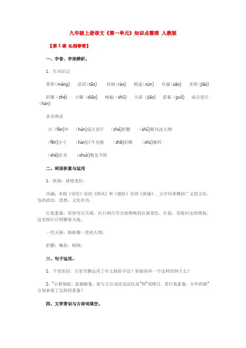 人教版九年级语文上册   知识点整理