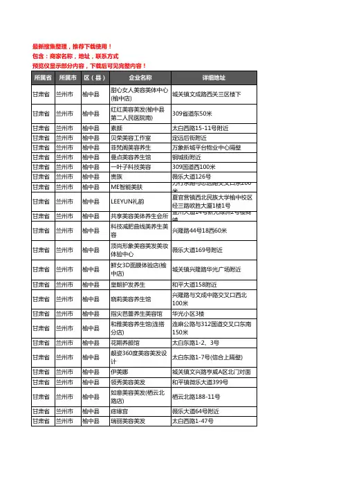 新版甘肃省兰州市榆中县美容院企业公司商家户名录单联系方式地址大全34家