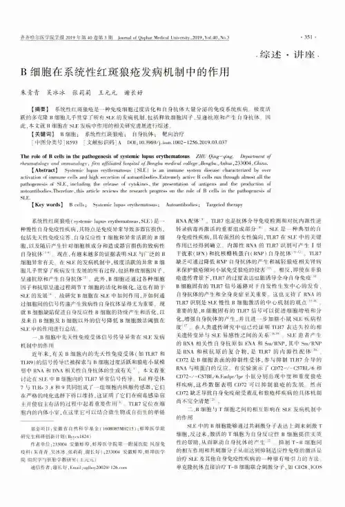 B细胞在系统性红斑狼疮发病机制中的作用