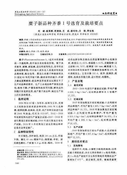 糜子新品种齐黍1号选育及栽培要点