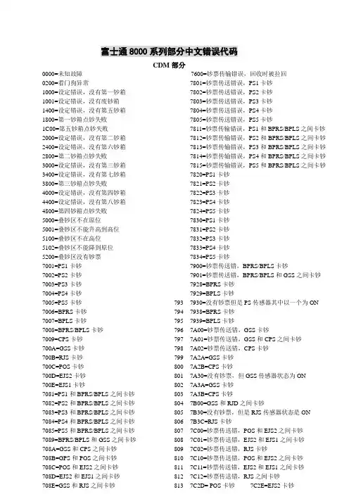 富士通8000系列部分中文错误代码